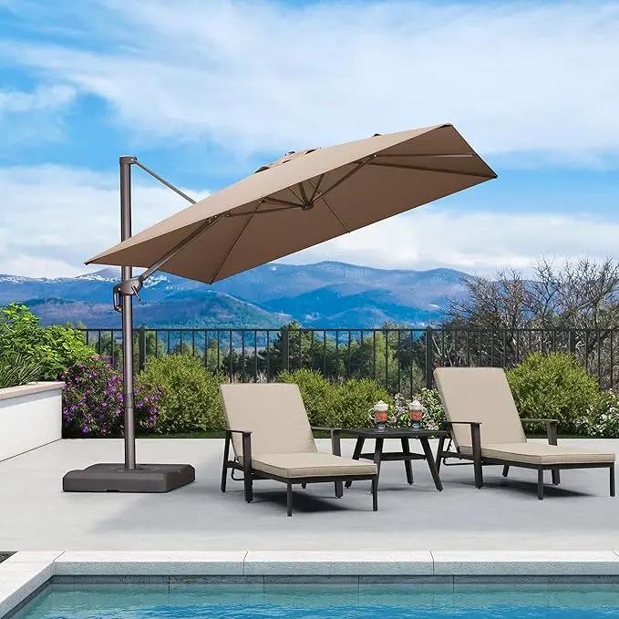 PURPLE LEAF 9 Feet Patio Umbrella Square Cantilever Umbrella Outdoor with 360° Rotation and Aluminum Offset Hanging for Pool Deck Garden Backyard, Taupe by GreenHaven Gardens