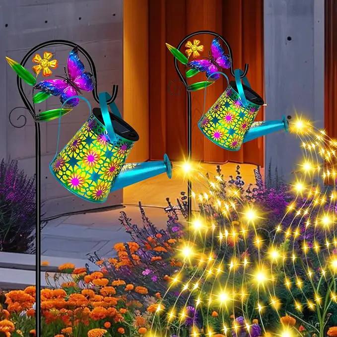 Solar Watering Can with Lights, Waterproof Solar Lantern with Butterfly Shepherd Hook, Hanging Garden Lights for Patio Yard Lawn Porch Outdoor Decoration, Unique Garden Gifts for Women by GreenHaven Gardens