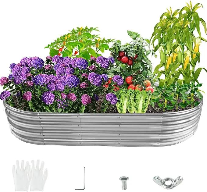 Durable -0.8MM Thick,Crimped Edge 6X3X1 FT Large Oval Galvanized Steel Raised Garden Bed/Galvanized Metal Planter Box for Planting in The Backyard/Garden (Silver, 72X36X12 Inches) by GreenHaven Gardens