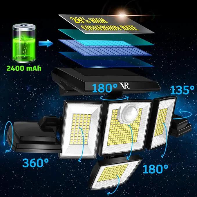 Solar Motion Sensor Flood Lights Outdoor - 496LEDs 3500LM 3 Lighting Modes 3 Levels Brightness, 6 Heads 360° Illumination, IP65 Solar Security Lights,for Porch Yard Patio Garage(3 Packs) by GreenHaven Gardens
