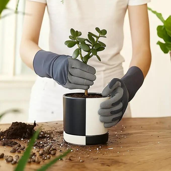 D'vine Dev 4.7 Inch Ceramic Planter Pot with Drainage Hole and Saucer, Indoor Cylinder Round Planter Pot, Split Monochrome Black & White, 94-O-B-0 by GreenHaven Gardens