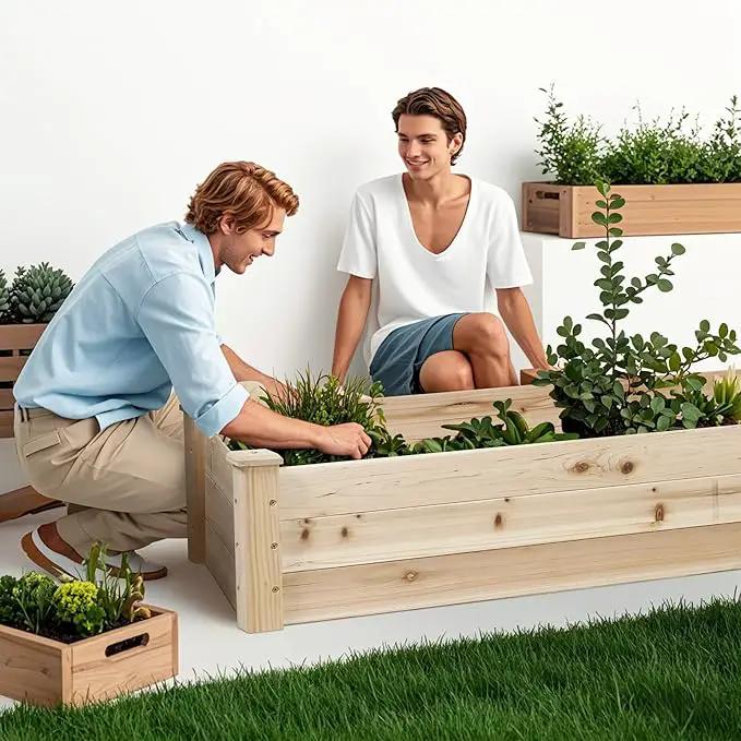 8 Feet Outdoor Wooden Raised Garden Bed, Elevated Planting Planter Box Kit for Vegetables Fruits Grow Yard Gardening, Natural by GreenHaven Gardens