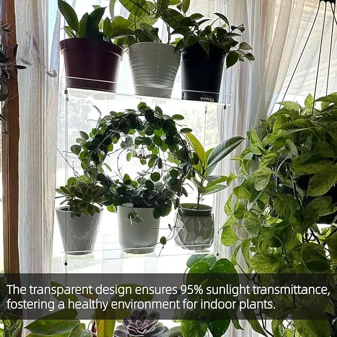 Hanging Clear Window Plant Shelves, Height Adjustable Acrylic Window Plant Hanger, 3-Tier Sturdy Window Sill Plant Shelf for Indoor Window Grow Herbs, Succulents, Flower by GreenHaven Gardens