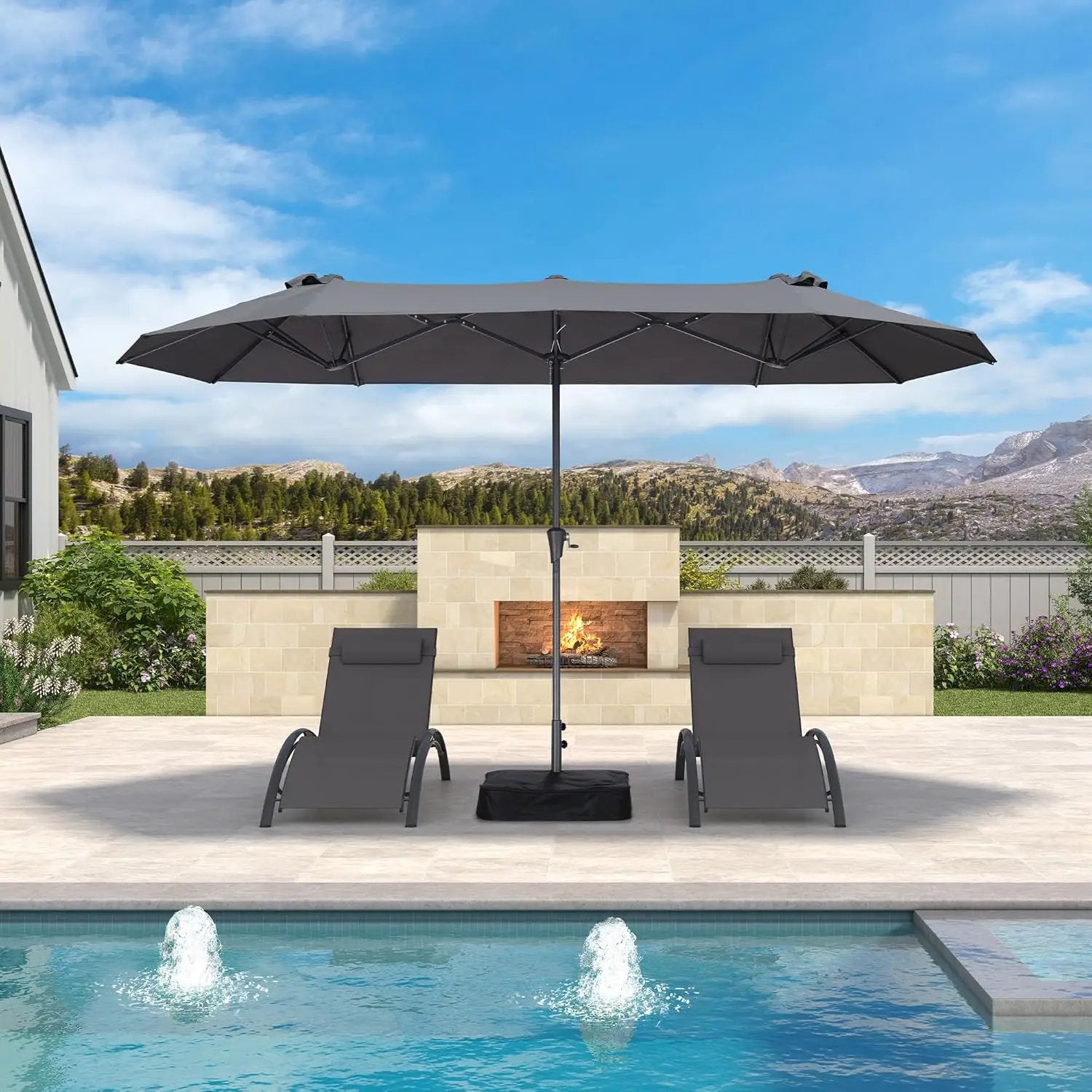 PURPLE LEAF 13ft Double-Sided Patio Umbrella with Base Included Market Rectangle Umbrella Outdoor Table Umbrella with Crank for Pool Garden Deck, Grey by GreenHaven Gardens