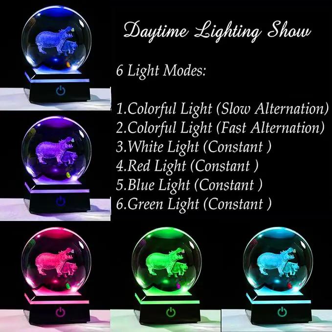 Qianwei Hippopotamus Gifts for Women 3D Crystal Ball 3.14'' - Laser Hippopotamus Decor Glass Animals Hippo Gifts Figurines Statue Stuff for Room Decorations Hippo Night Light by GreenHaven Gardens