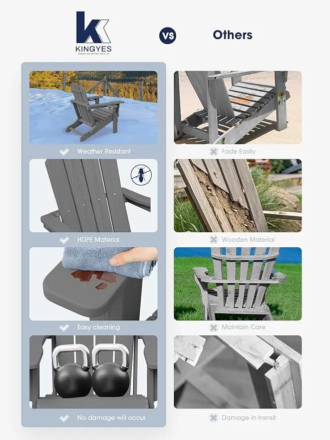 KINGYES Folding Adirondack Chair with Dual Cup Holders - HDPE All-Weather Outdoor Chairs, Wood-Like Patio Chair for Backyard, Camping, Pool & Fire Pit, Grey by GreenHaven Gardens