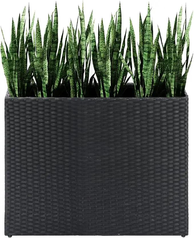 LEWIS&WAYNE Tall Planters for Outdoor Plants Handmade Wicker Large Rectangular Block Planter Box with Removable Liners Modern Planter for Indoor Outdoor Patio Deck - Black by GreenHaven Gardens