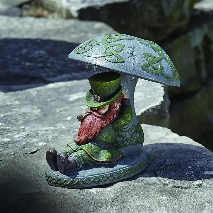 Roman Garden - LED Leprechaun Sleeping Under Mushroom Garden Statue, 10" H, Irish Collection, Resin and Stone, Decorative, Garden Gift, Home Outdoor Decor, Durable, Long Lasting by GreenHaven Gardens