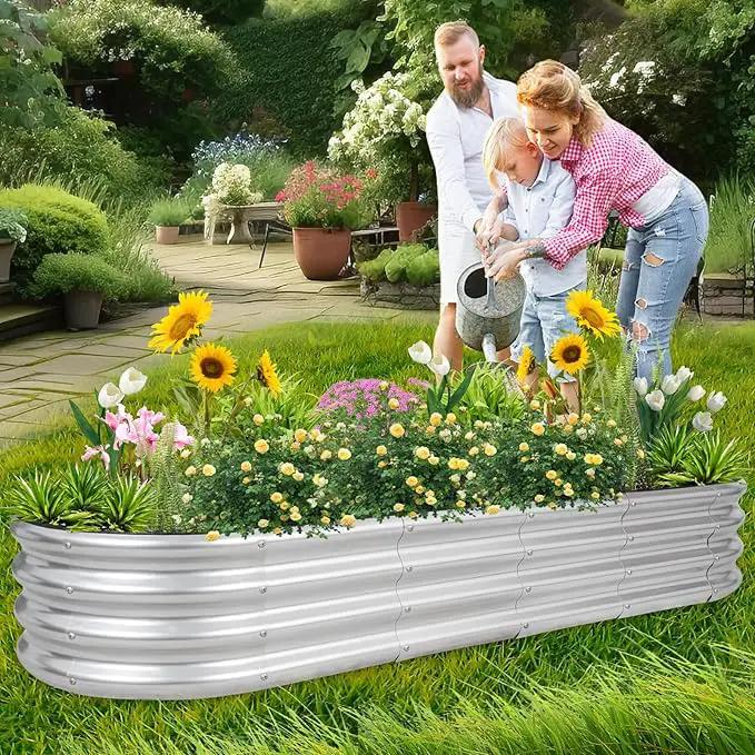 1MORE Galvanized Raised Garden Bed- Planter Garden Boxes Outdoor, Raised Beds for Gardening, 6x2x1ft Metal Garden Bed Kit for Vegetables Flower, Planter Raised Beds with Protective Tape & Tools.Silver by GreenHaven Gardens