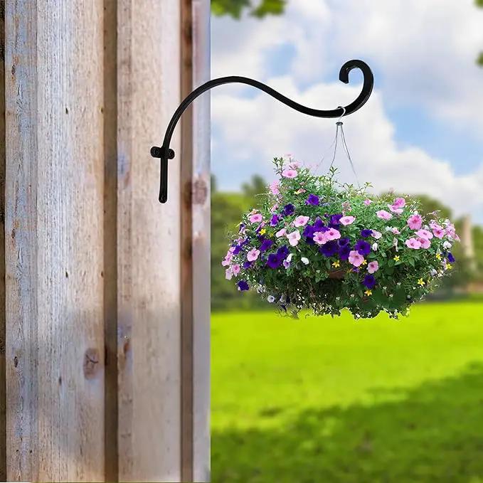 Hourleey 4 Pack Plant Hanger Outdoor, 12 Inch Heavy-Duty Hanging Plant Hook for Outside Basket, Black Metal Wall Mount Plant Bracket Hook for Flower Baskets Bird Feeder by GreenHaven Gardens