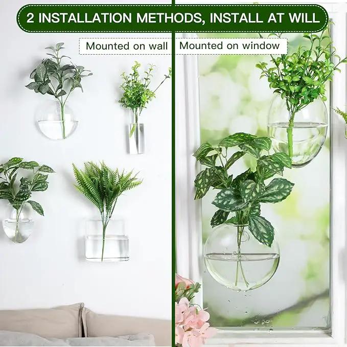 Baderke 4 Pcs Wall Hanging Planter Wall Window Propagation Station Hanging Planter Glass Terrarium Container Plant Propagation Station Vase for Garden Office Decor(Geometric) by GreenHaven Gardens