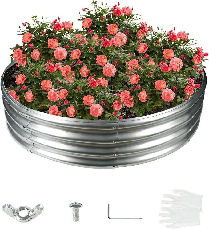 48 Inch Diameter Silver Galvanized Garden Raised Bed/Plant Box/Fire Pit Ring-0.8mm Thick,12 Inch Tall,Crimped Edge and Corner,No Sharpe,Perfect for Plantings (4FT Diameter, Round) by GreenHaven Gardens