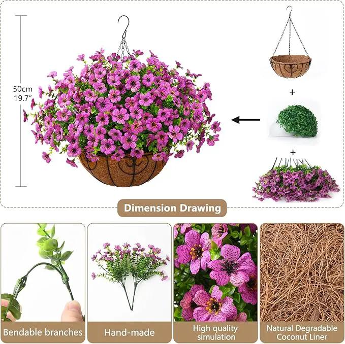 Artificial Faux Hanging Plants Flowers Basket Outdoor Porch Garden Spring Decoration, Fake Silk Daisy in Planter Realistic UV Resistant for Outside Home Patio Balcony Yard(Purple) by GreenHaven Gardens