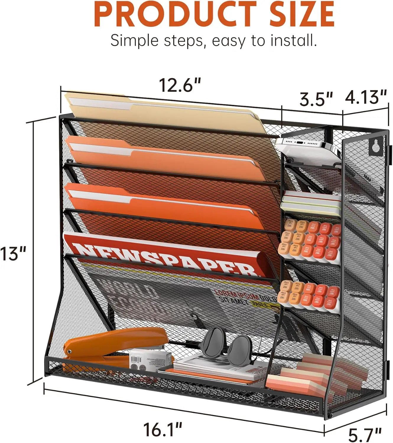 SUPEASY Wall File Organizer, 5-Tier Desk Organizer with 4 Pen Holders, Wall Organizer for Office with R-shaped Bottom Tray, Desk Organizers and Accessories for Office Supplies, Black by GreenHaven Gardens