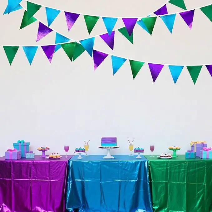 Blue Green Purple Party Decorations Metallic Fabric Triangle Pennant Banner Flag Bunting for Men Boys Video Game Theme Birthday Graduations Retirement Wedding Bachelor Baby Shower Party Supplies by GreenHaven Gardens