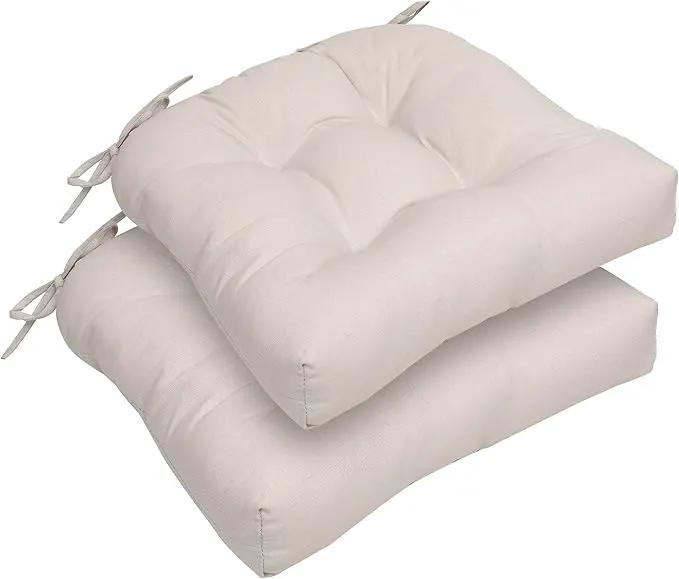 RACE LEAF Outdoor Cushions 17" x 17" Patio Chair Seat Pads, Set of 2 Thick Fill Tufted Square Patio Cushions, Water-Resistant Olefin Chair Seat Cushion with Ties for Non-Slip Support, Beige by GreenHaven Gardens