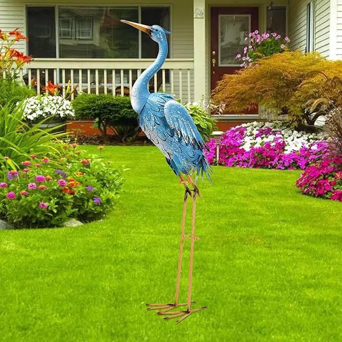 Nacome Large Standing Blue Metal Crane Garden Statue: Indoor Outdoor Heron Animal Sculpture for Patio Backyard Porch Yard Bird Art Lawn Decor - 36.6inch Gifts for Grandma Mom by GreenHaven Gardens