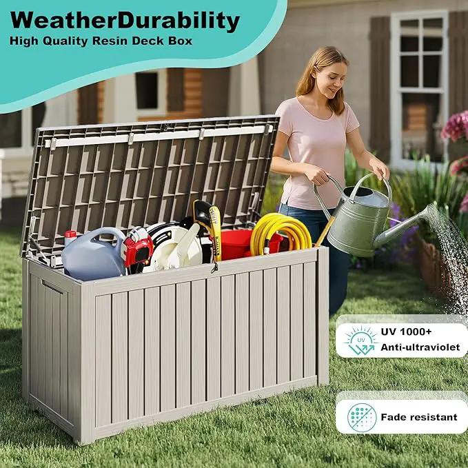 150Gal Outdoor Deck Box Waterproof, Lager Patio Storage Box Indoor and Outdoor Use, Lockable Resin Storage Bin for Patio Furniture Cushions Garden Tools, Package Delivery,UV Resistant-Grey by GreenHaven Gardens