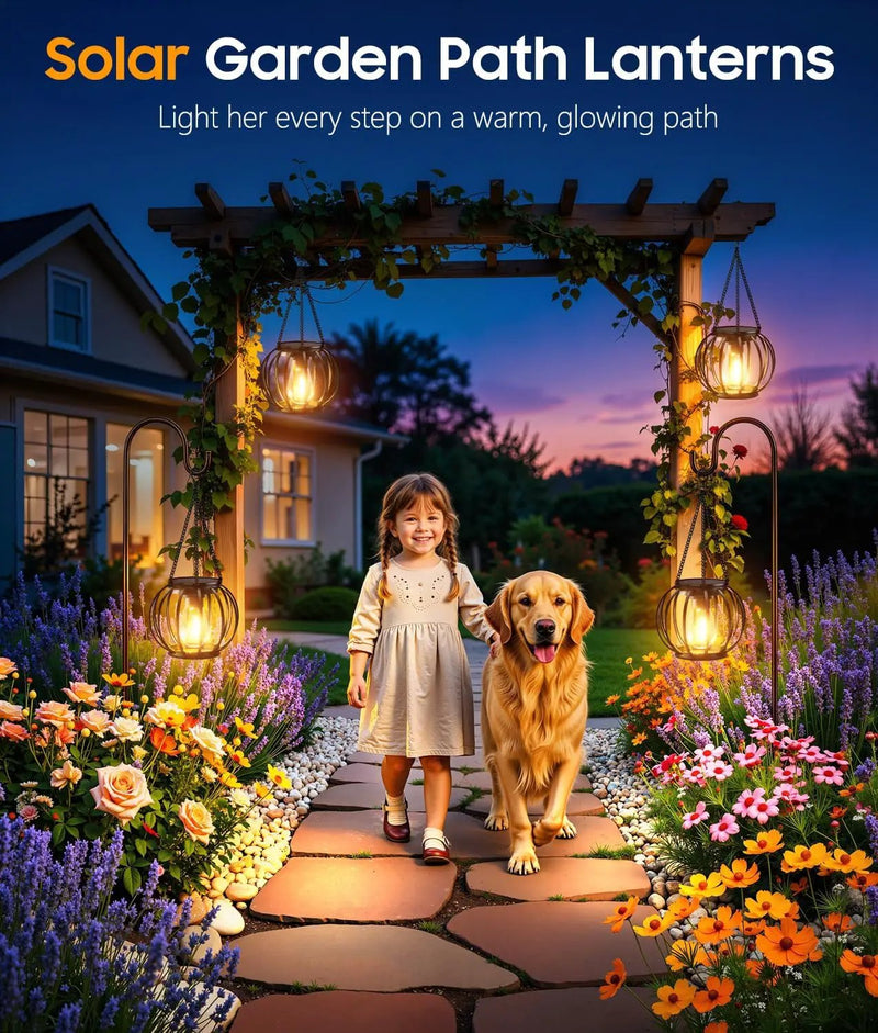 KOOPER Solar Lanterns Outdoor Waterproof, Upgraded Metal Hanging Solar Lights Outdoor Lanterns, Brighter Auto On/Off Outdoor Hanging Lantern for Yard Patio Pathway Porch Garden Decor 2 Pack by GreenHaven Gardens