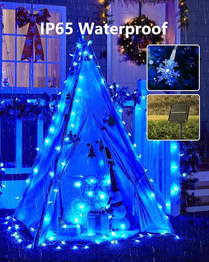 Brightown Solar Christmas Snowflake String Lights 100 LED 39 FT Outdoor Waterproof Fairy Lights with 8 Lighting Modes for Wedding, Party, Tree, Room, Garden, Patio, Yard, Home, Blue by GreenHaven Gardens