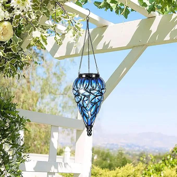 Solar Hanging Lantern Outdoor Lights, Tear-Shaped 15 LEDs Cool White Hanging Lights with S Hooks Decor in Garden, Yard, Pathway, Front Door and Landscape by GreenHaven Gardens