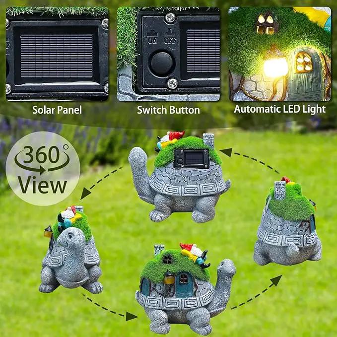 Turtle Solar Light Outdoor Garden Solar Turtle House Light Cute Turtle Garden Statue for Outdoor, Lawn Turtle with Gnome Statues Solar Light, Unique Gifts for Kindred Friend Yard Patio Decor by GreenHaven Gardens
