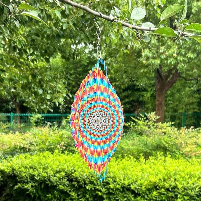 3D Wind Spinner Rainbow Mandala Stainless Steel Metal Wind Spinner Kinetic Metal Art Multi-Color Geometric Pattern Hanging Ornament for Yard Garden Patio by GreenHaven Gardens