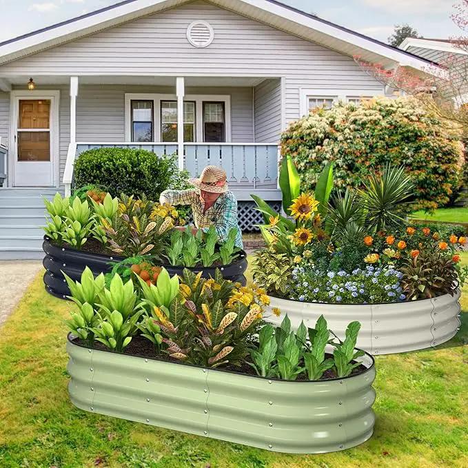 Kesfitt Raised Garden Bed Kit,Outdoor Galvanized Planter Large Metal Raised Boxes with Safety Edging and Gloves for Gardening Vegetables,Fruits,Flower(5x2x1FT) by GreenHaven Gardens