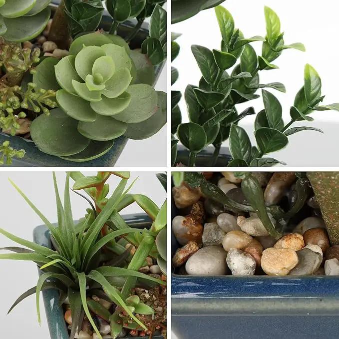 Small Faux Plant Assorted Fake Succulents Plants with Glazed Ceramic Pot Faux Succulents Arrangement Cement Potted Desk Plants Small Fake Plants for Home Table Office Bathroom Shelf Living Room Decor by GreenHaven Gardens