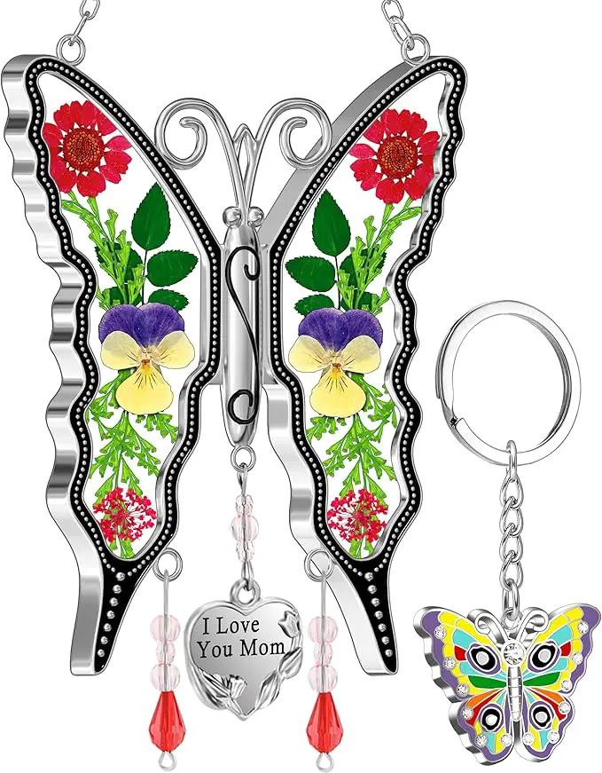 KY&BOSAM Butterfly Suncatcher Gifts for Mom for Windows Hangings I Love You Mom Pressed Flower Between Wings Glass Metal Engraved Charm Birthday Gifts for Women Mom Mother's Day Valentine's Christmas by GreenHaven Gardens