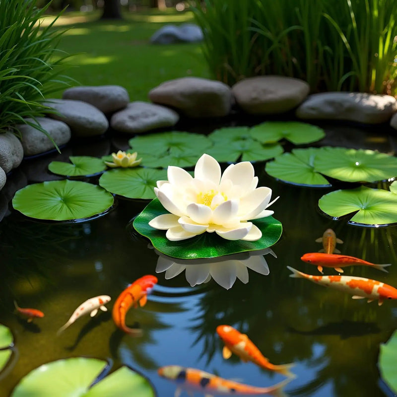 2Pcs White Artificial Floating Foam Lotus Flowers with Water Lily Pad Ornaments,Perfect for Patio Koi Pond Pool Aquarium Home Garden Wedding Party Holiday Decoration Water Gardens and Ponds by GreenHaven Gardens