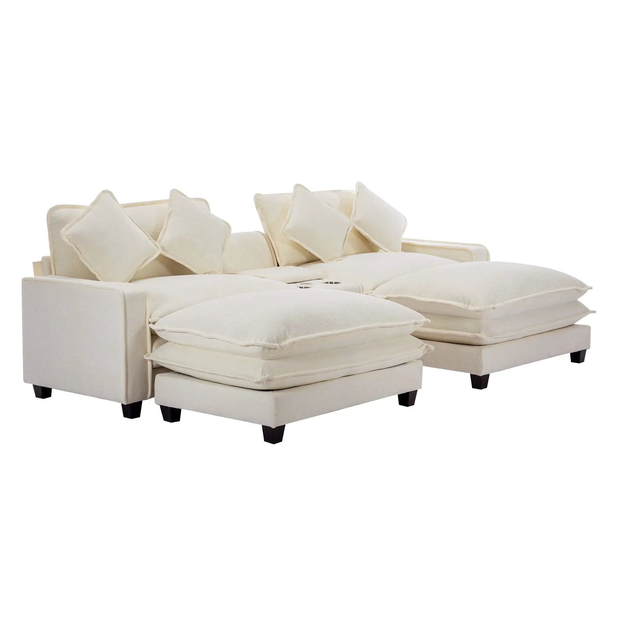 Sectional Sofa Upholstered Sofa With Two Removable Ottoman, Two USB Ports, Two Cup Holders And Large Storage Box For Living Room by HouseOfZazla