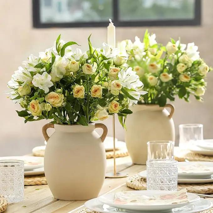 Ceramic Flower Vase 7.6 inch Farmhouse Rustic Vase Decorative Pottery Terracotta Vases for Home Decor Table Mantle Fireplace Living Room Bathroom Wedding Centerpiece by GreenHaven Gardens