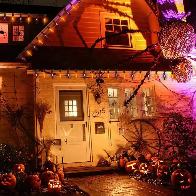 27.78 FT Halloween Ligths, C7 Clear Orange and Purple Flickering Flame String Lights Outdoor, E12 Screw Base, Flame String Lights for Halloween Indoor Outdoor Roofline Garden Patio Party Decorations by GreenHaven Gardens