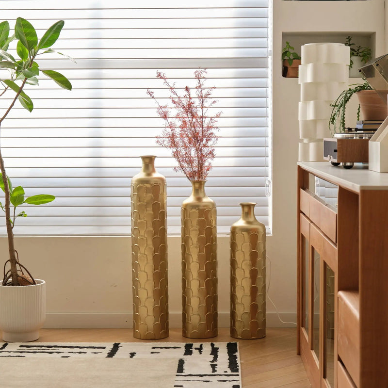 Floor Metal Vases Decorated White Metal Vases (Set of 3) Gorgeous Home Decoration Large Glazed Metal Vases - Golden by Unique Piece Furniture