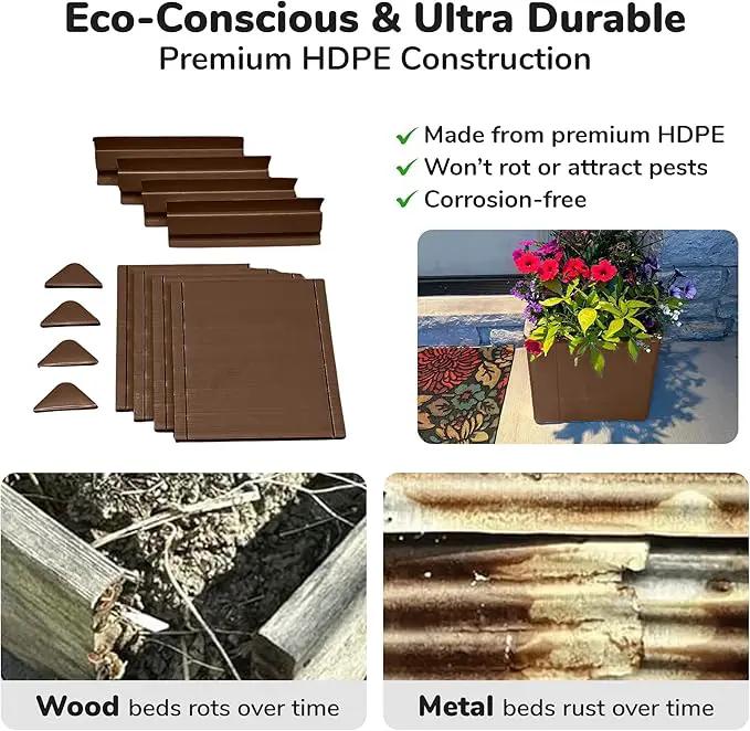 Raised Garden Bed - 1x1 ft Planter Box - Brown HDPE - No Tools Needed - DIY Kit for Urban Gardening, Flowers, Herbs & Vegetables - Made in The USA - 2 Pack by GreenHaven Gardens
