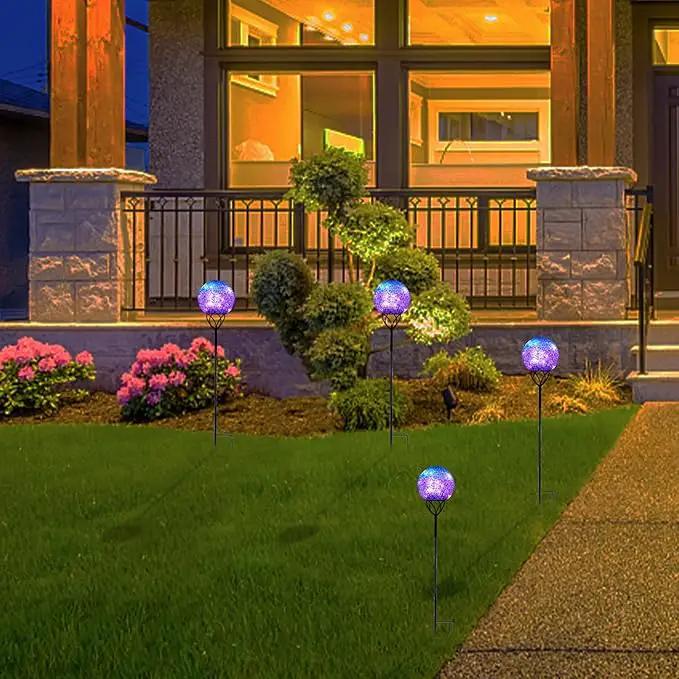 VCUTEKA Solar Lights Outdoor Garden Decor Mosaic Solar Garden Lights Waterproof Glass Ball LED Pathway Stake Light for Landscape Lawn Patio Yard Decoration Purple 6 inch by GreenHaven Gardens