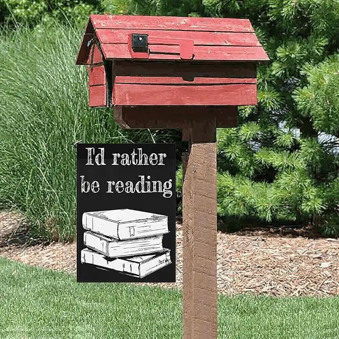 I’d Rather Be in a Book Garden Flag 12x18 Double Sided Funny Decorative Flag for Outside by GreenHaven Gardens
