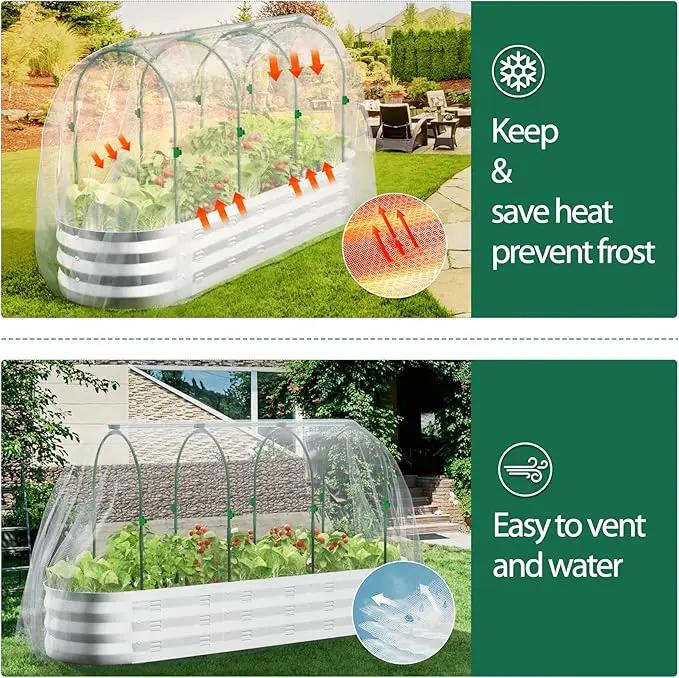 POTEY Raised Garden Bed with Greenhouse Galvanized Planter Box with 2 Greenhouse Cover for Outdoor Gardening Garden Box for Fruit, Vegetable, Flower, Herbs and Strawberry Plant by GreenHaven Gardens