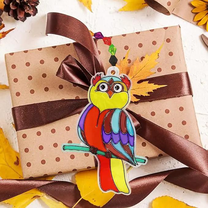 Winlyn 24 Sets Owl Suncatchers Ornaments Decorations DIY Window Paint Art Suncatchers Owl Craft Kits Sun Catchers for Kids Home Classroom Winter Holiday Season Fall Christmas Activities Party Favors by GreenHaven Gardens