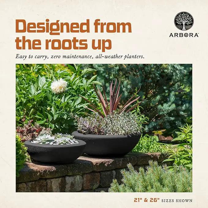 ARBORA 21" Santorini Bowl Polyresin Indoor and Outdoor Planter with Classic Black Finish - Durable, Weatherproof, Lightweight, Large Plant Pot for Patio, Garden, Deck, Entryway by GreenHaven Gardens