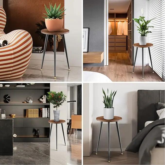 Tall Plant Stand Indoor, Mid Century Wood Plant Stand Plant Table for Flower Pots, Heavy Duty Metal Plant Holder, Modern Home Decor Small Round Side End Table (11.8"x20") by GreenHaven Gardens