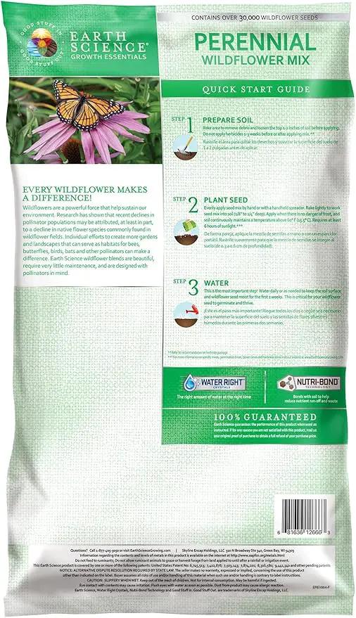 Earth Science Perennial Wildflower Mix - 3-in-1 Formula with Premium Wildflower Seeds—6 lb— Plant Food and Soil Conditioners - Non-GMO, Natural Ingredients by GreenHaven Gardens