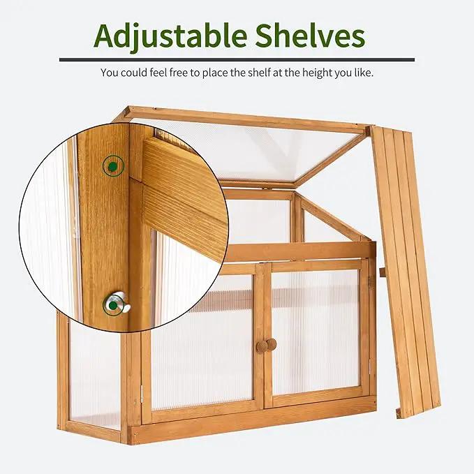 MCombo 2-Tier Wooden Cold Frame Garden Greenhouse Raised Flower Planter Shelf Bed Protection 6057-0160 (Orange) by GreenHaven Gardens