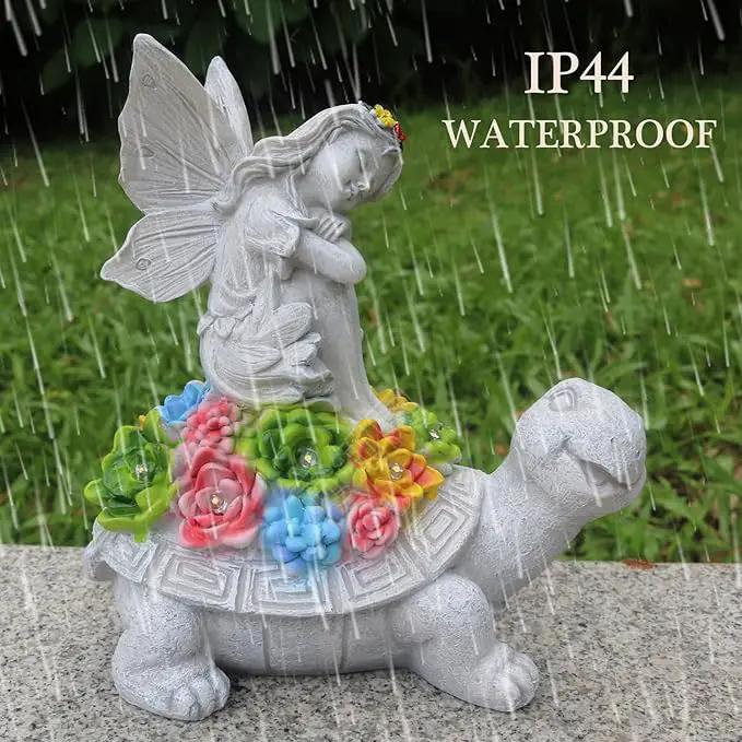 Garden Statues Outdoor Decorations Solar Turtle Angels Decor with Succulents LED Lights Garden Ornaments Figurines for Patio Yard Lawn Gifts for Women Grandma by GreenHaven Gardens