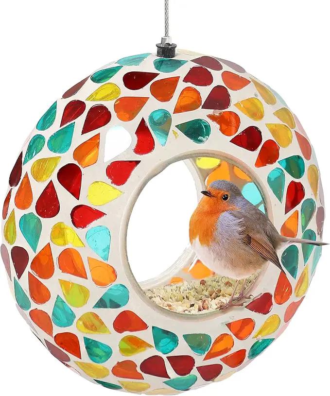 Sunnydaze 6-Inch Glass Mosaic Hanging Bird Feeder for Outdoors - Fly-Through Wild Bird Feeder - Confetti Mosaic by GreenHaven Gardens