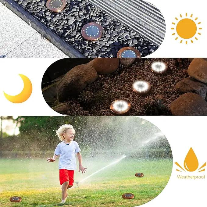 Solar Ground Lights Outdoor Waterproof Flat Garden Solar Disk Lights Floor 12 LED 8 Pack for Garden Patio Pathway Landscape Driveway Yard Path Decor by GreenHaven Gardens