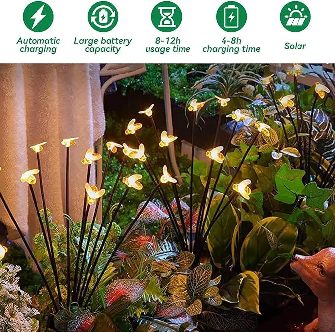 32 LED Spring Bee Garden Lights Solar Powered Honeybees Outdoor Decorations Swaying Lights Waterproof Solar Firefly Landscape Lights Warm Yellow for Pathway Yard Lawn Patio Walkway Courtyard(4Pack) by GreenHaven Gardens
