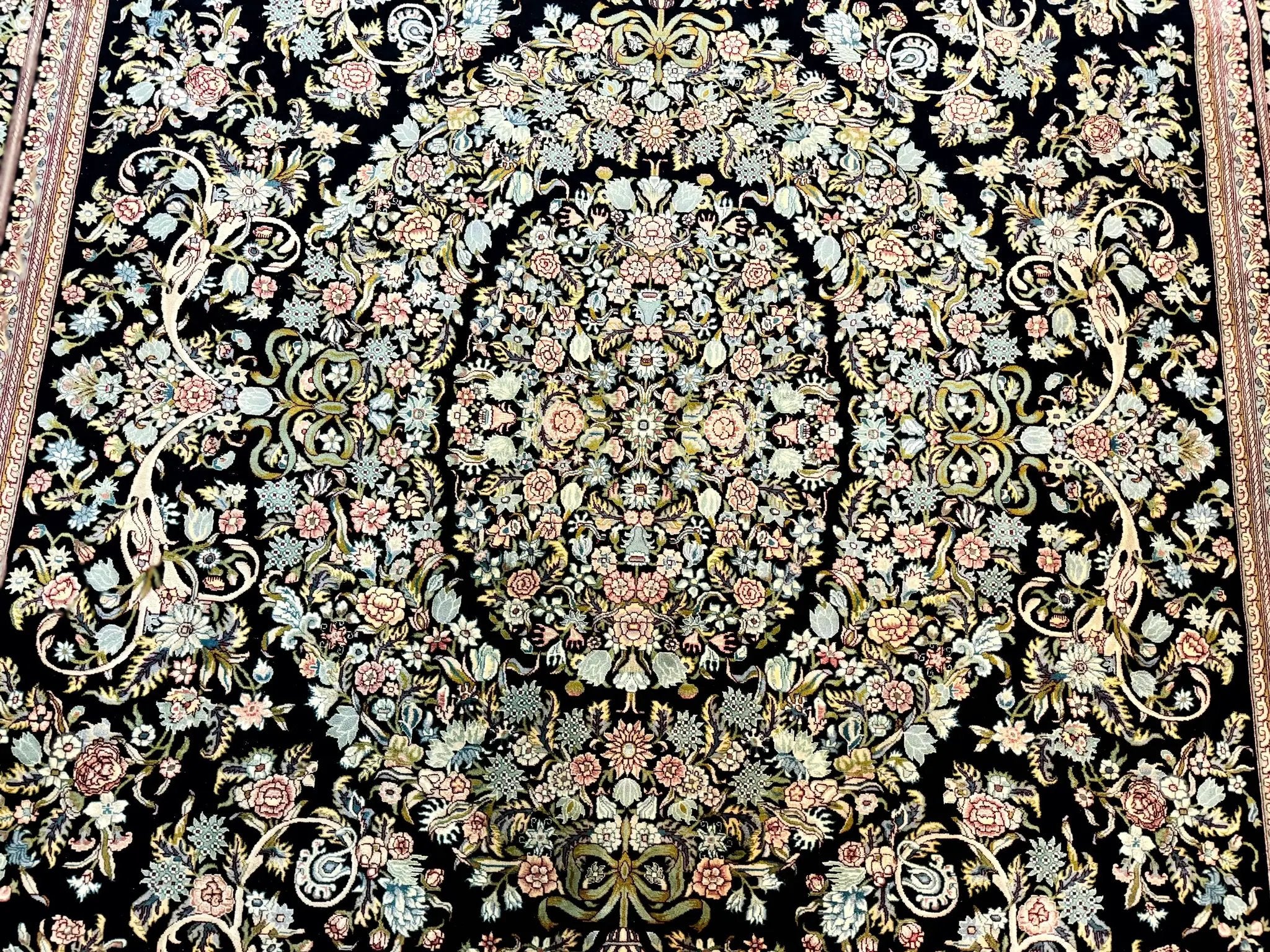 Pak Persian Rug 9x12, Highly Detailed Fine 260 KPSI, Floral, Handmade Traditional Carpet, Black by Jewel Rugs