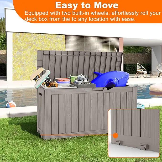 75 Gallon Resin Deck Box, Lockable Patio Outdoor Storage Box for Furniture, Garden Tools and Tools Storage, Waterproof Outside Storage Boxes - Grey by GreenHaven Gardens
